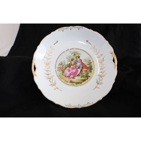 Vtg Lefton China 4024 Saucer Dish Victorian Scene Gold Rim Turquoise 3.5″ - Picture 2 of 6